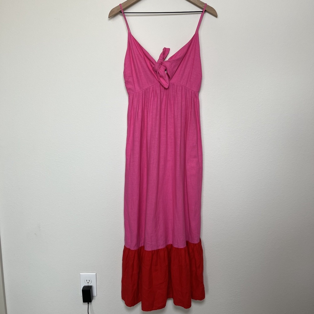 Tabitha Brown Target Women Linen Dress Small Sleeveless Tie Front Midi Maxi Pink